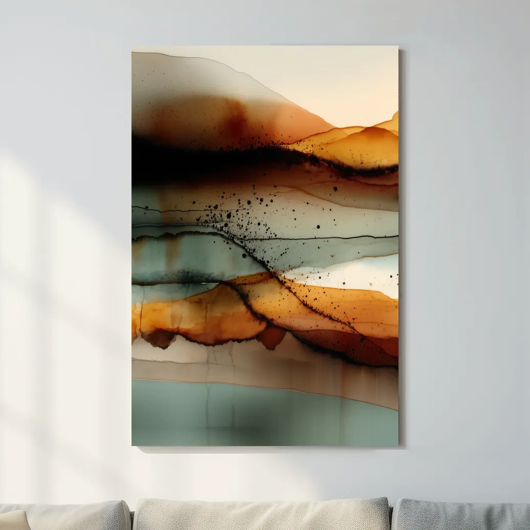Earth Tone Ink Wash Mountain Landscape - Abstract Modern Wall Art