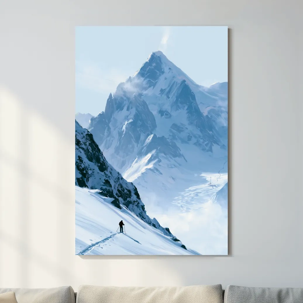 Backcountry Skier Alpine Peak Landscape - Minimalist Winter Mountain Wall Art