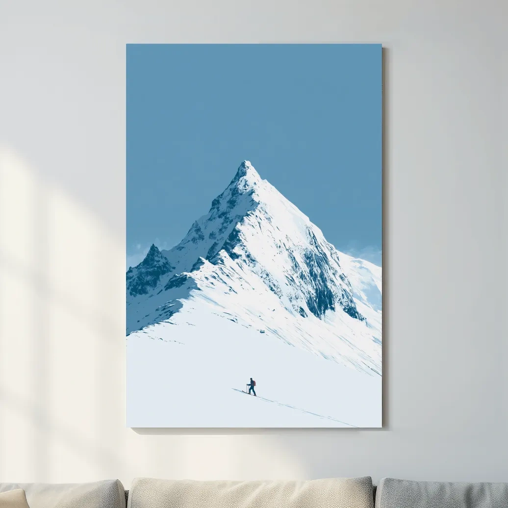 Snowy Alpine Peak Backcountry Skier - Minimalist Mountain Wall Art