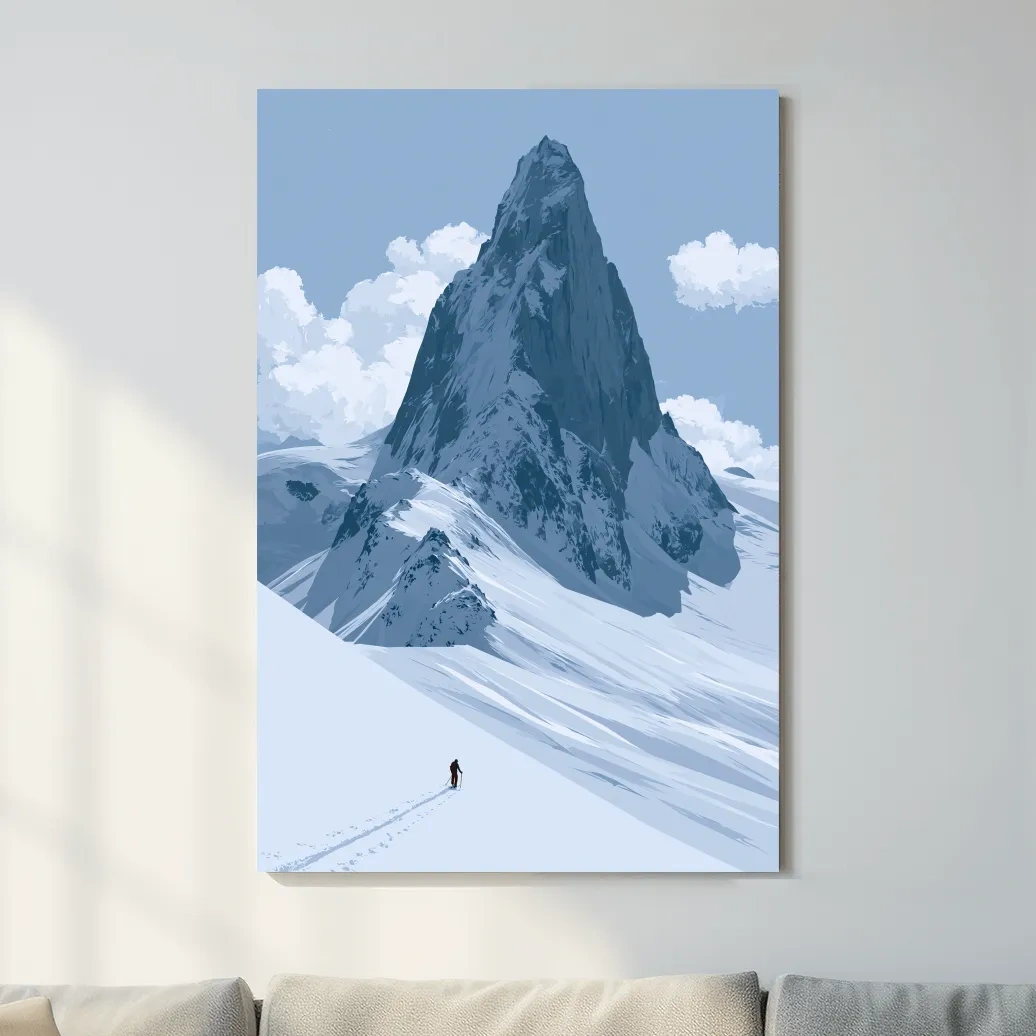 Backcountry Alpine Skier Illustration - Minimalist Mountain Landscape Wall Art