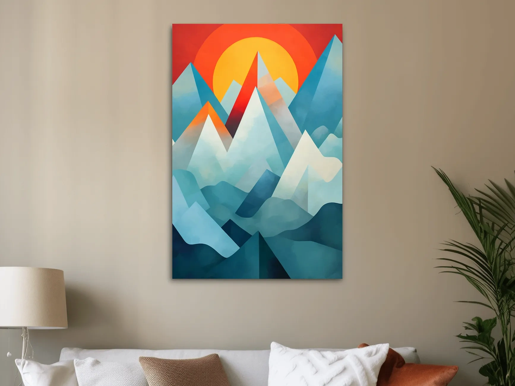 Abstract suprematism sunset mountain painting
