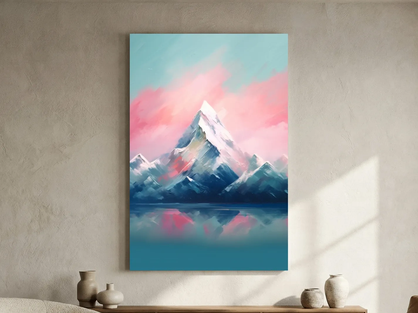 Abstract impressionist painting of a glacial lake