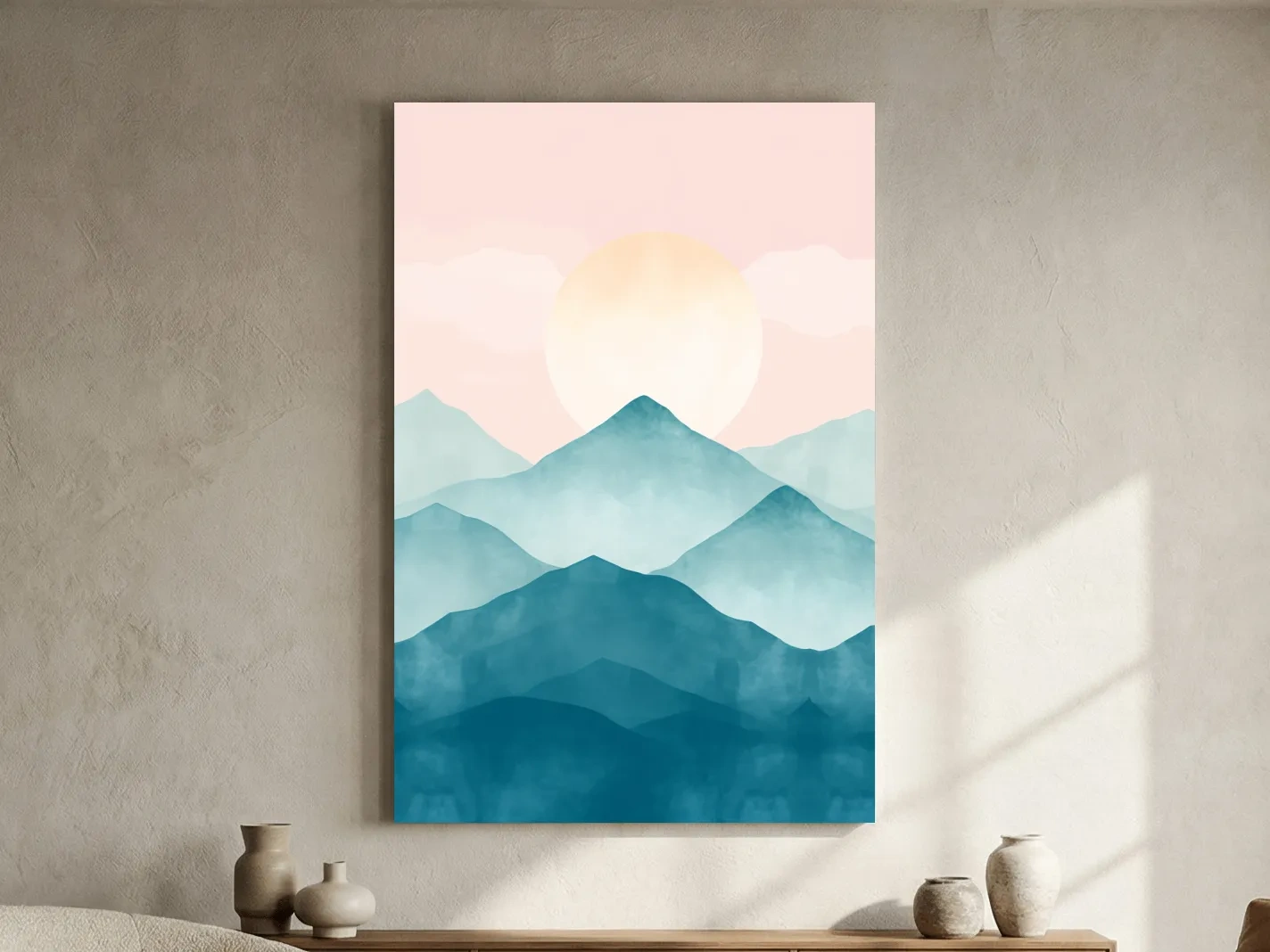 Pastel Watercolor Mountain Sunrise - Abstract Landscape Painting