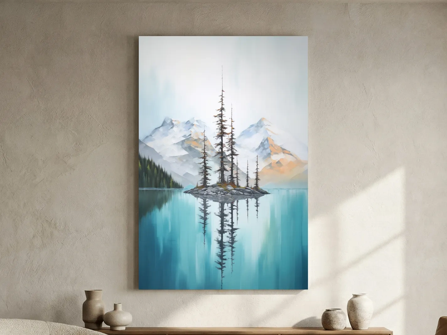 Turquoise Alpine Lake Island Pines - Serene Mountain Landscape Wall Art