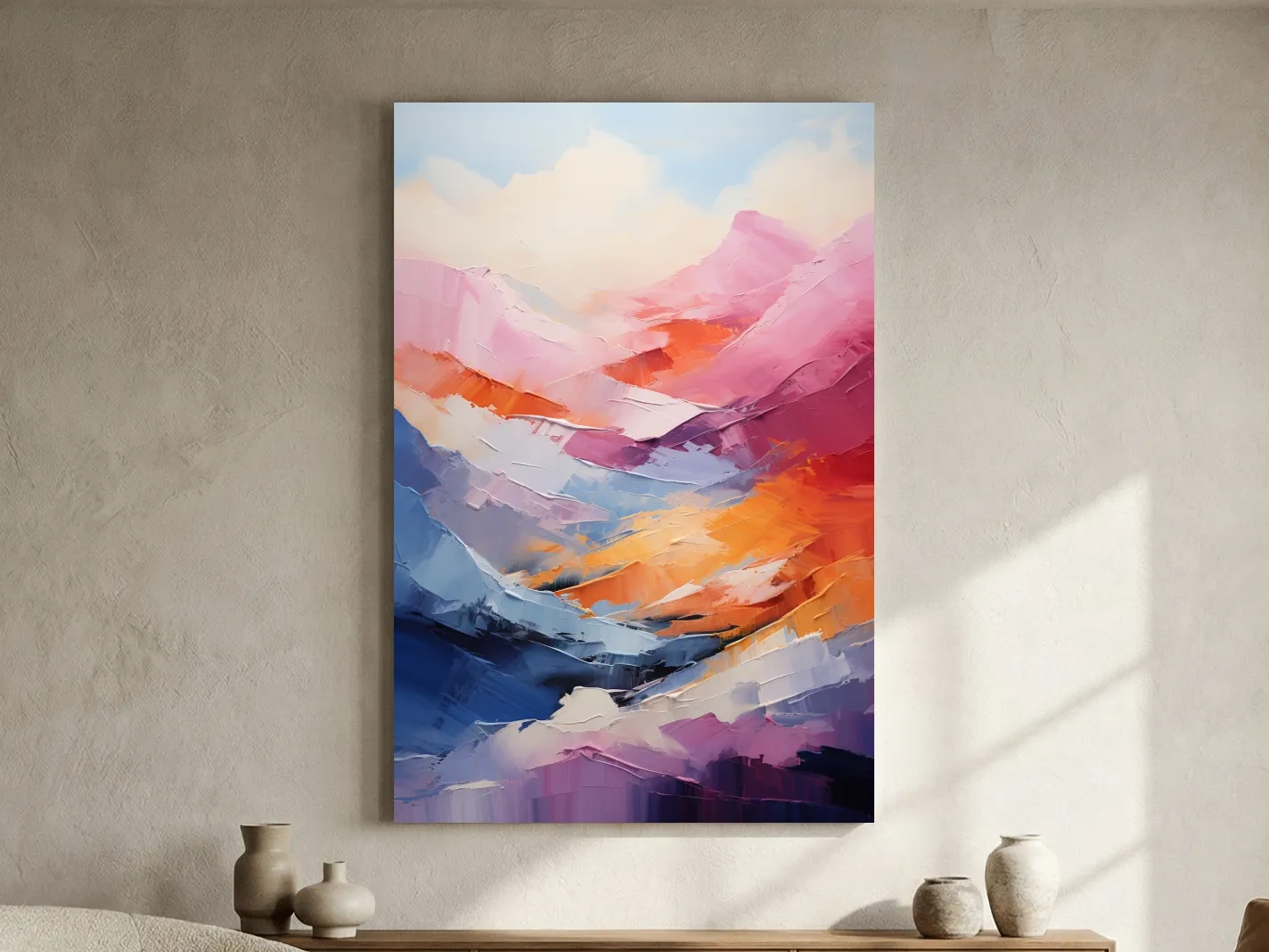 Vibrant Abstract Mountain Landscape Painting - Colorful Impasto Texture Wall Art