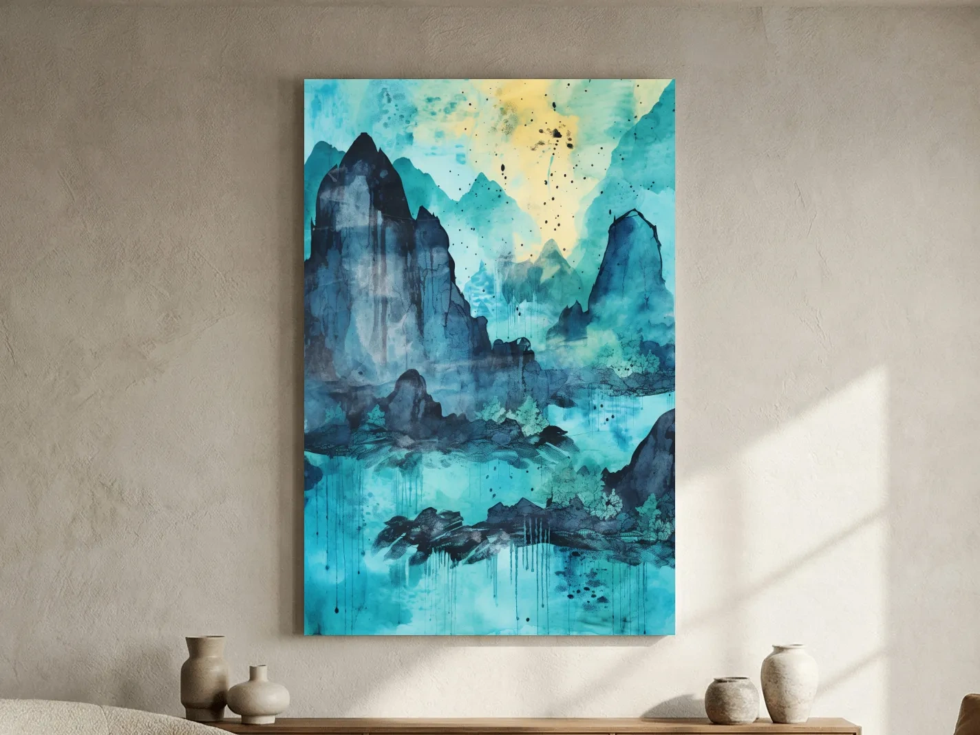 Abstract Mountain Lake Watercolor - Landscape Wall Art