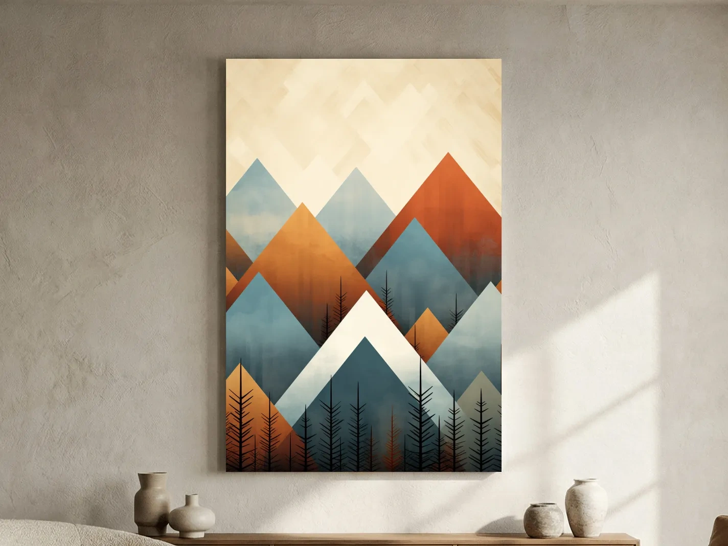 Geometric Pine Mountain Peaks - Minimalist Mid Century Wall Art