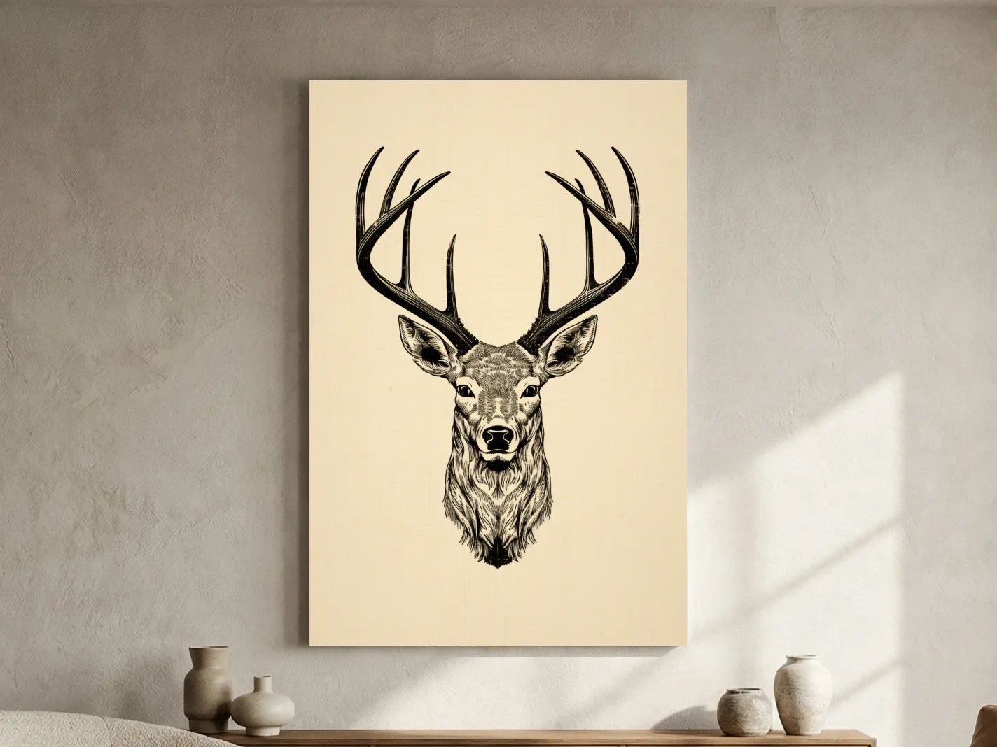 Vintage Deer Head Line Drawing Artwork - Minimalist Wildlife Tattoo Wall Art