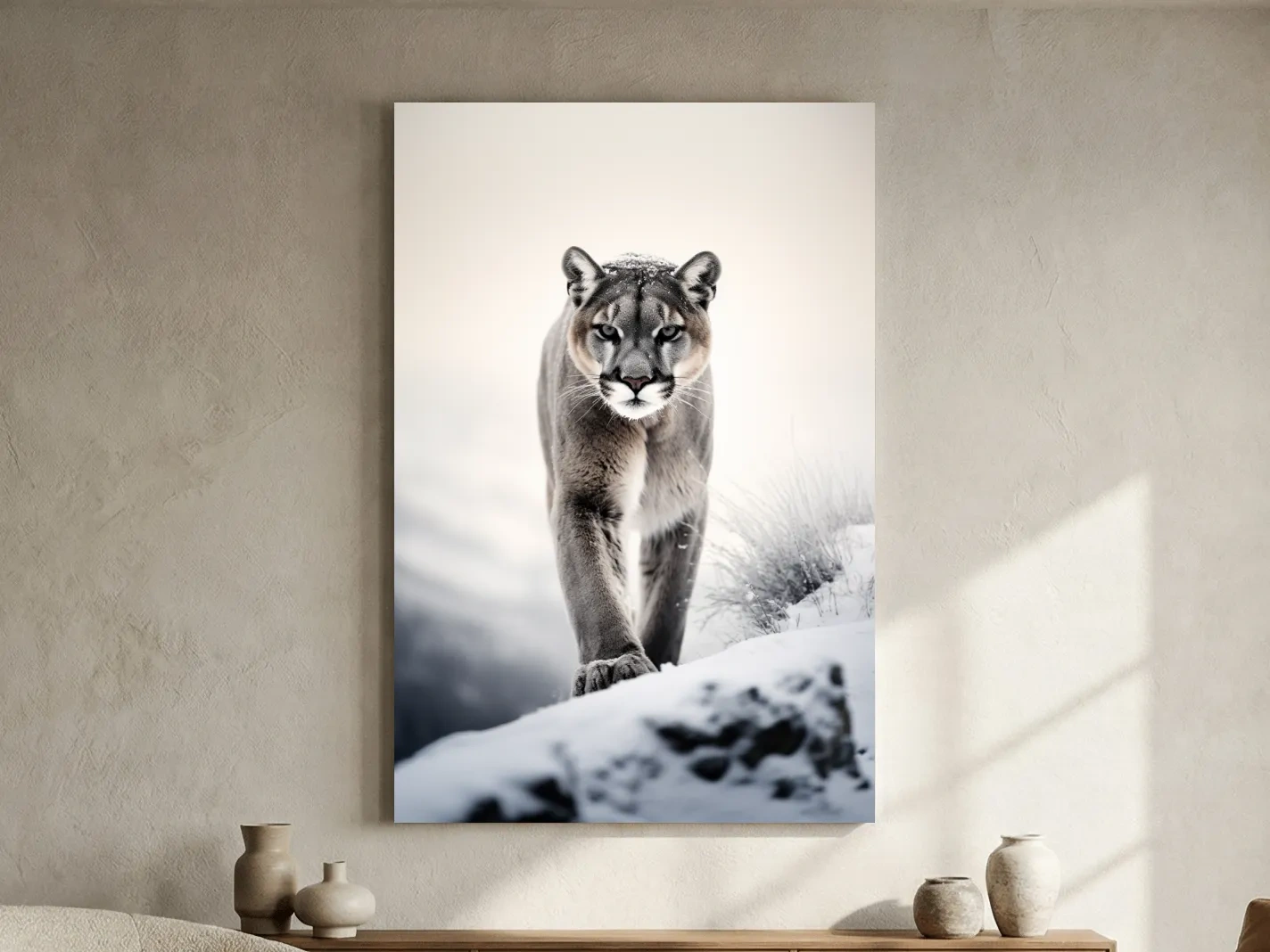 Majestic Cougar Close Up Wildlife Photography - Minimalist Winter Wall Art