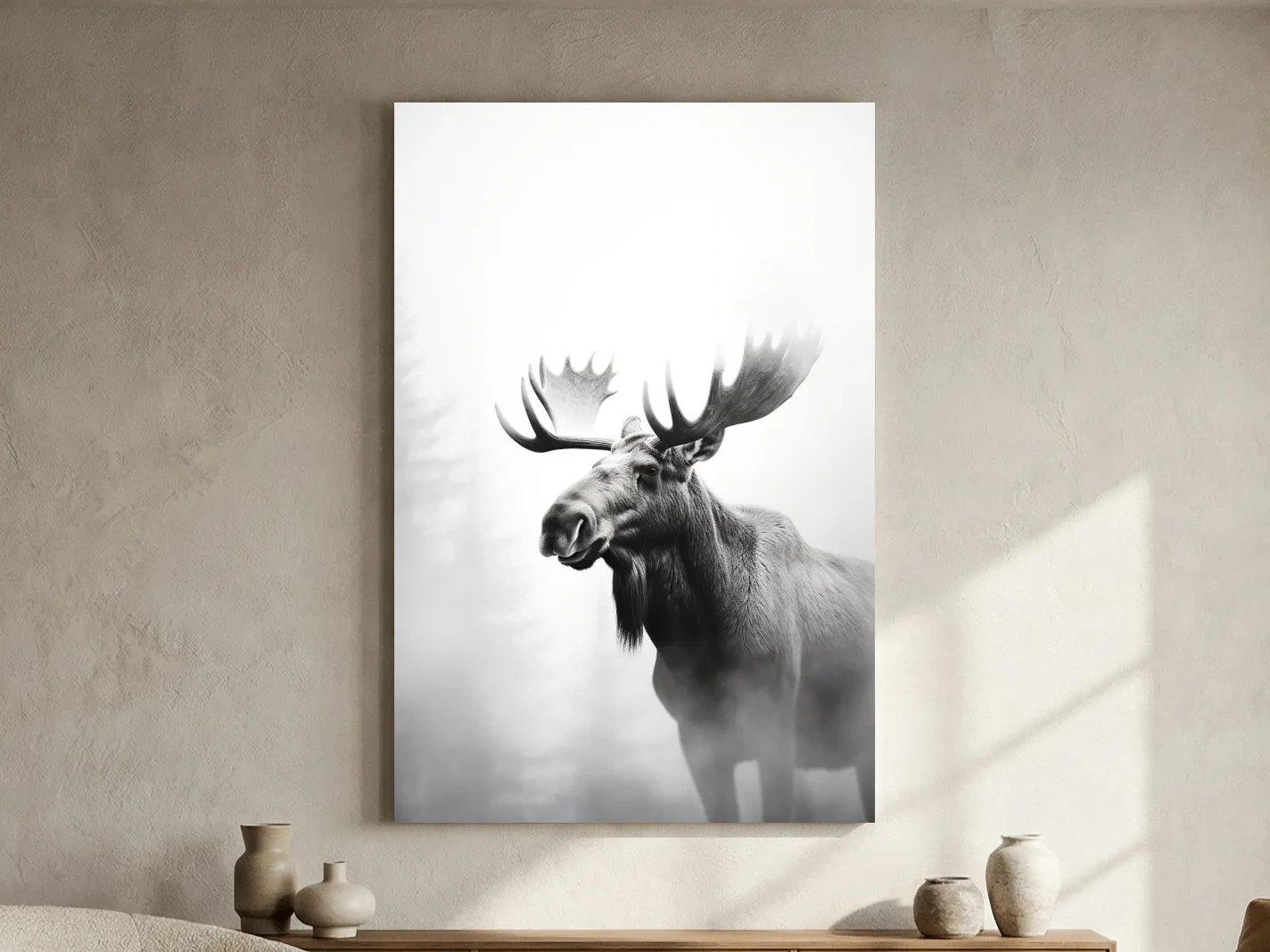 Moody Black And White Moose Portrait - Misty Wildlife Photography Artwork