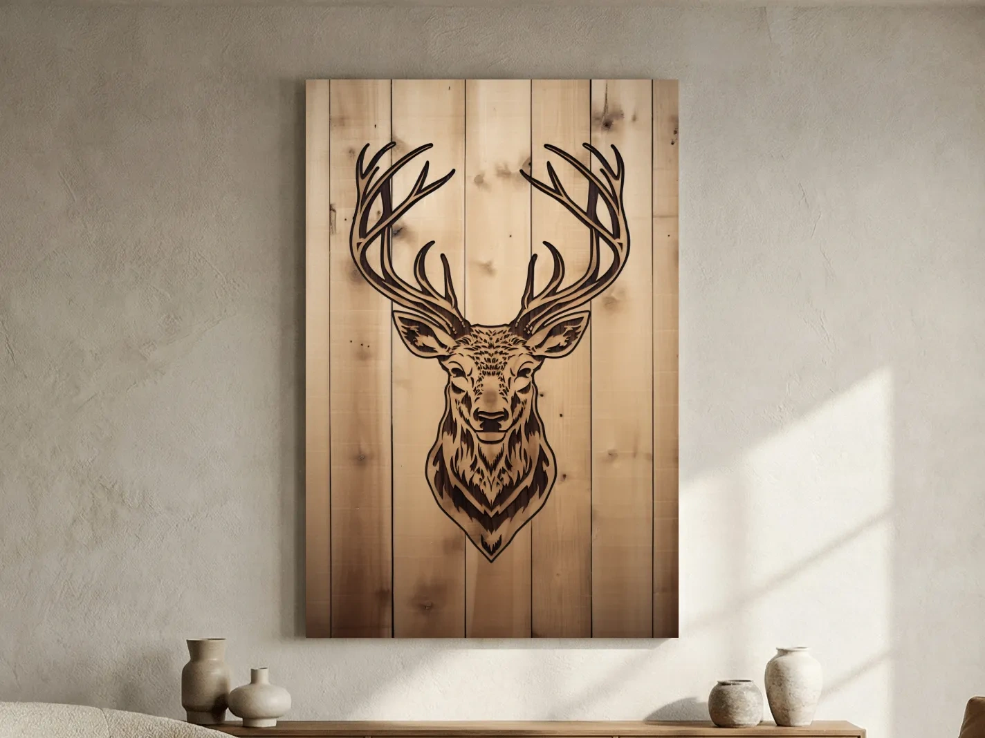 Rustic Stag Head Woodburn Illustration - Cabin Lodge Wildlife Wall Art