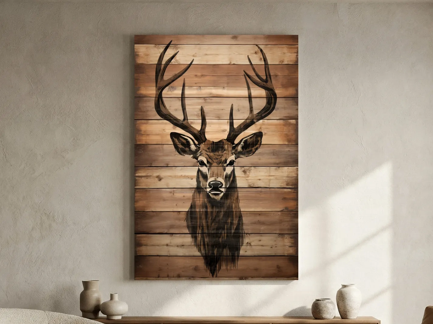 Rustic Stag Head Wood Burning Art - Cabin Lodge Wildlife Artwork