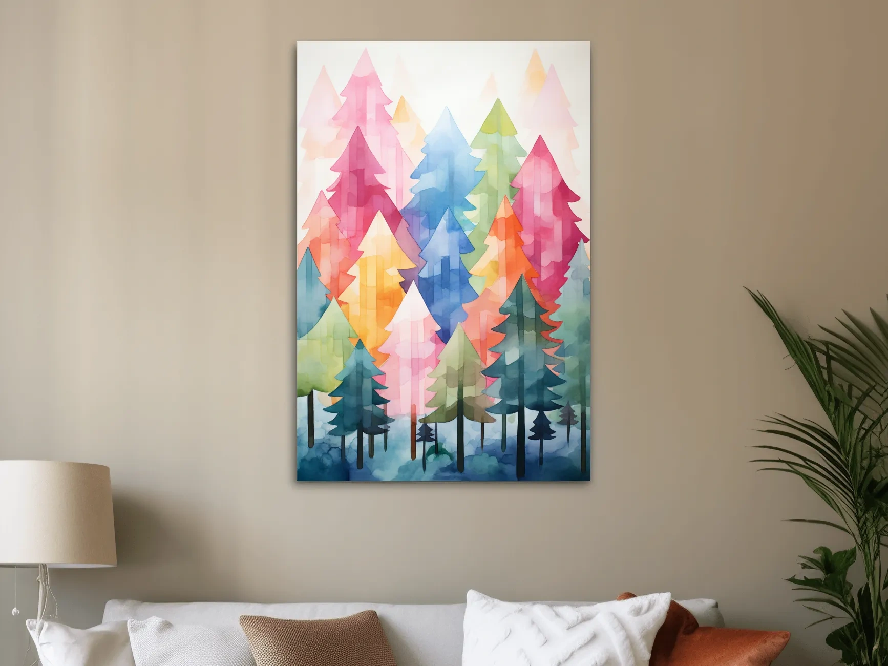 Watercolour painting art, a colorful dreamy forest