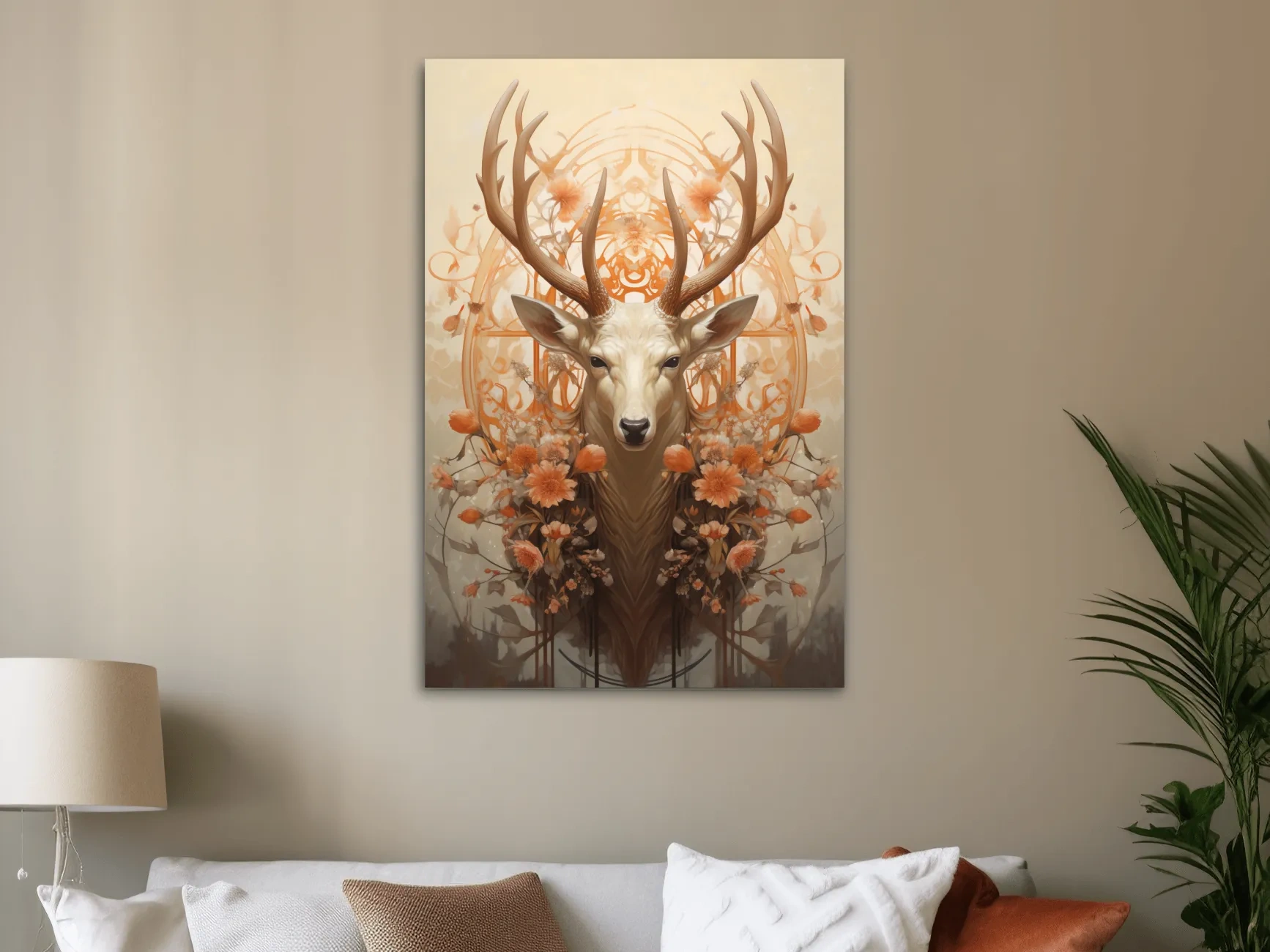 Elegant floral artwork of a beautiful deer head