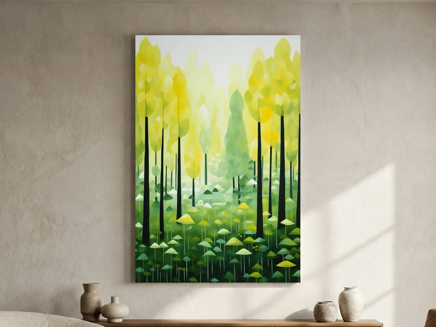 Sunlit Abstract Forest Canopy Painting - Storybook Woodland Wall Art