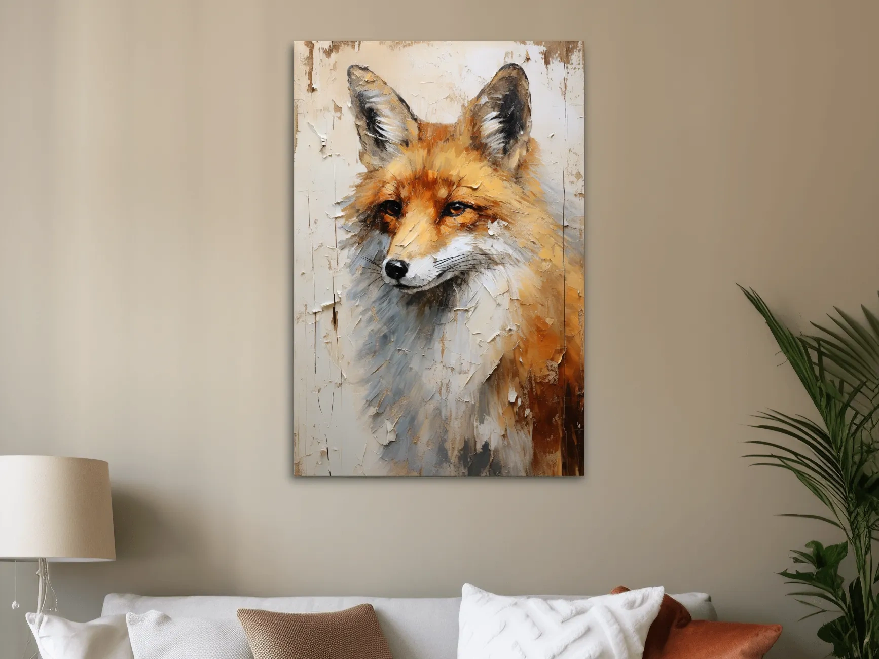 Textured Fox Portrait Painting - Rustic Wildlife Wall Art