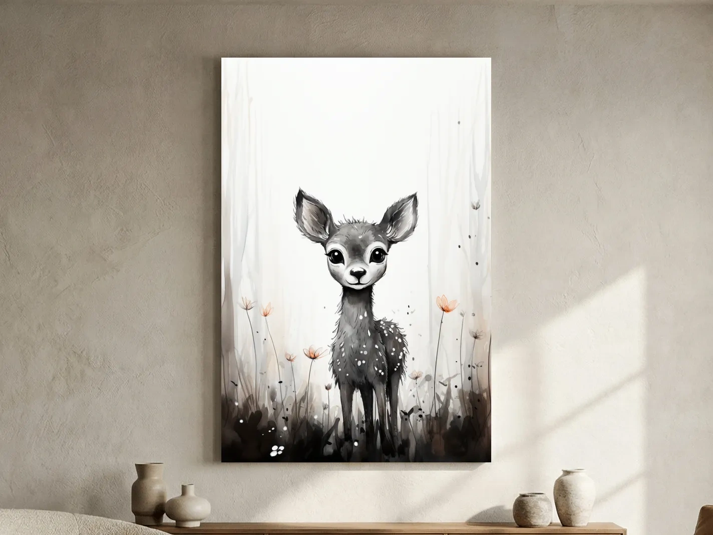 Cute Deer Fawn Watercolor Illustration - Whimsical Woodland Nursery Wall Art