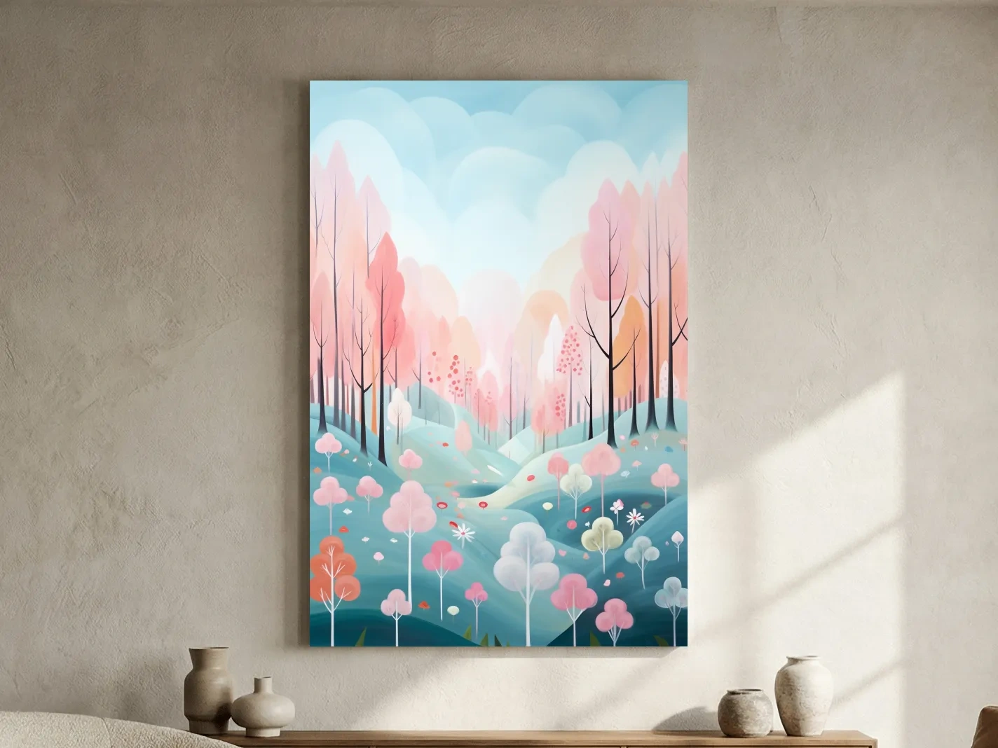 Whimsical Pastel Spring Forest Landscape - Dreamy Nature Wall Art