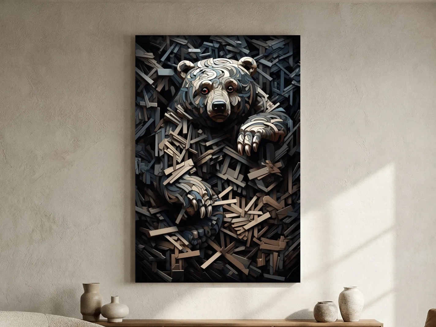 Deconstructed Hidden Grizzly Bear - 3D Abstract Wildlife Wall Art
