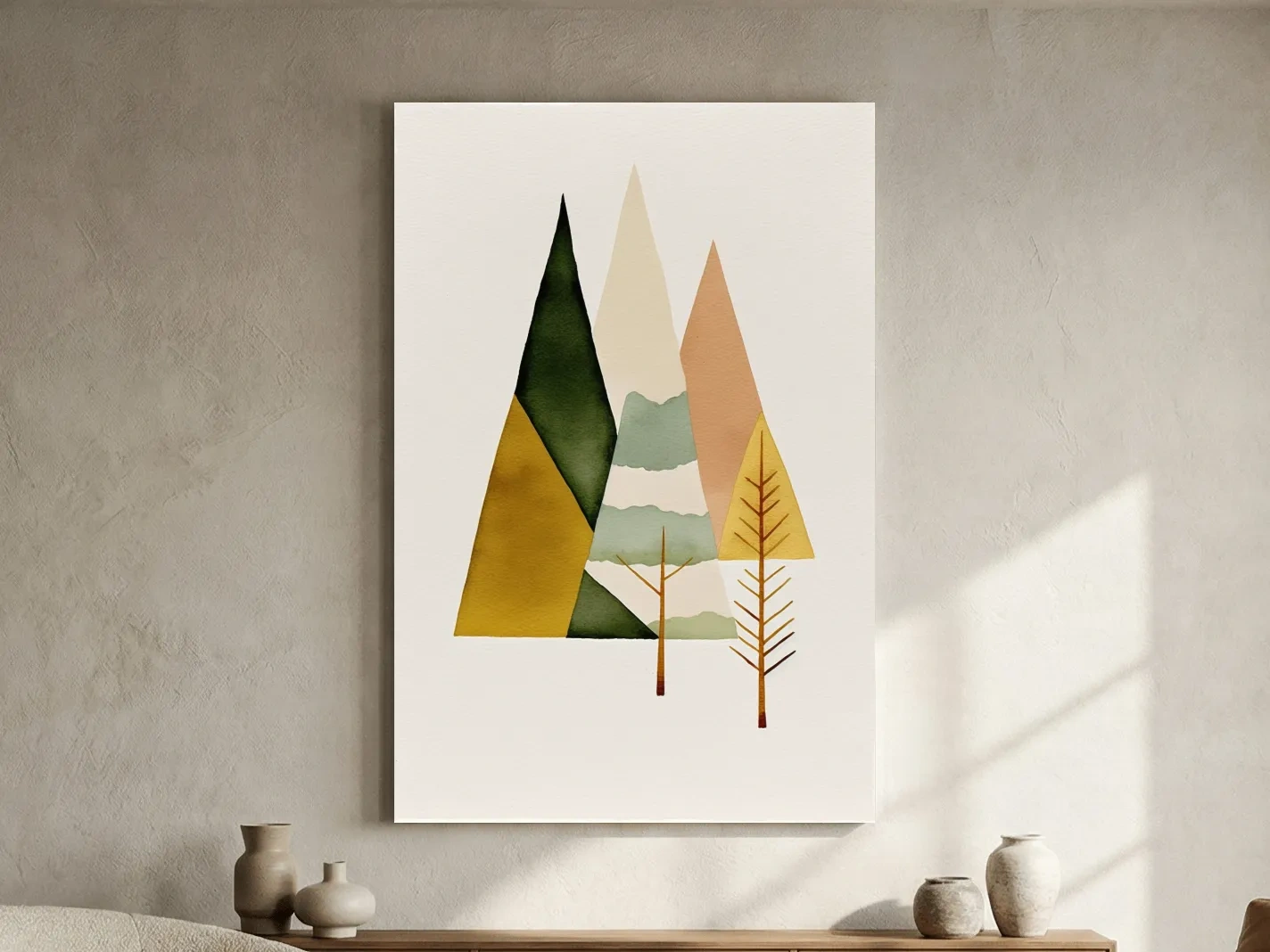 Rustic boho mountain and tree art print