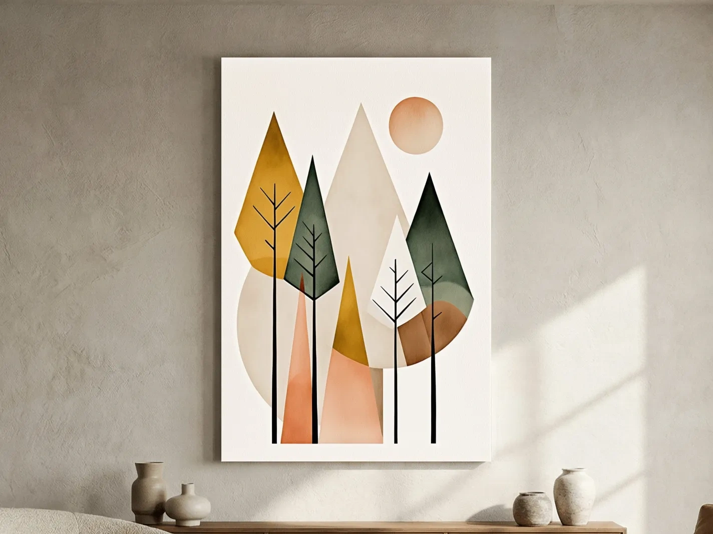 Minimalist Geometric Mountain Forest Artwork - Scandinavian Boho Wall Art
