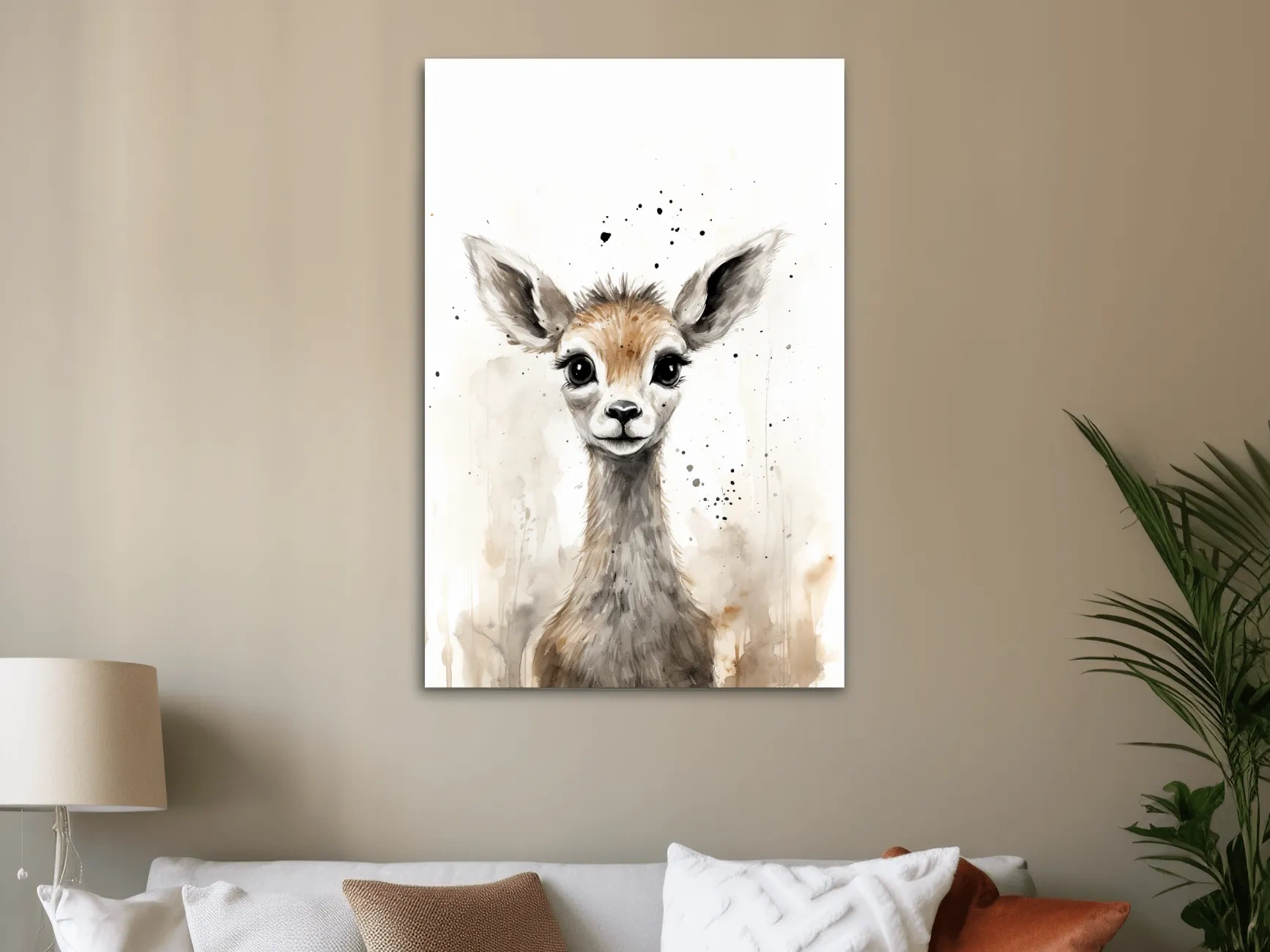 Cute Baby Deer Watercolor Portrait - Whimsical Nursery Animal Wall Art