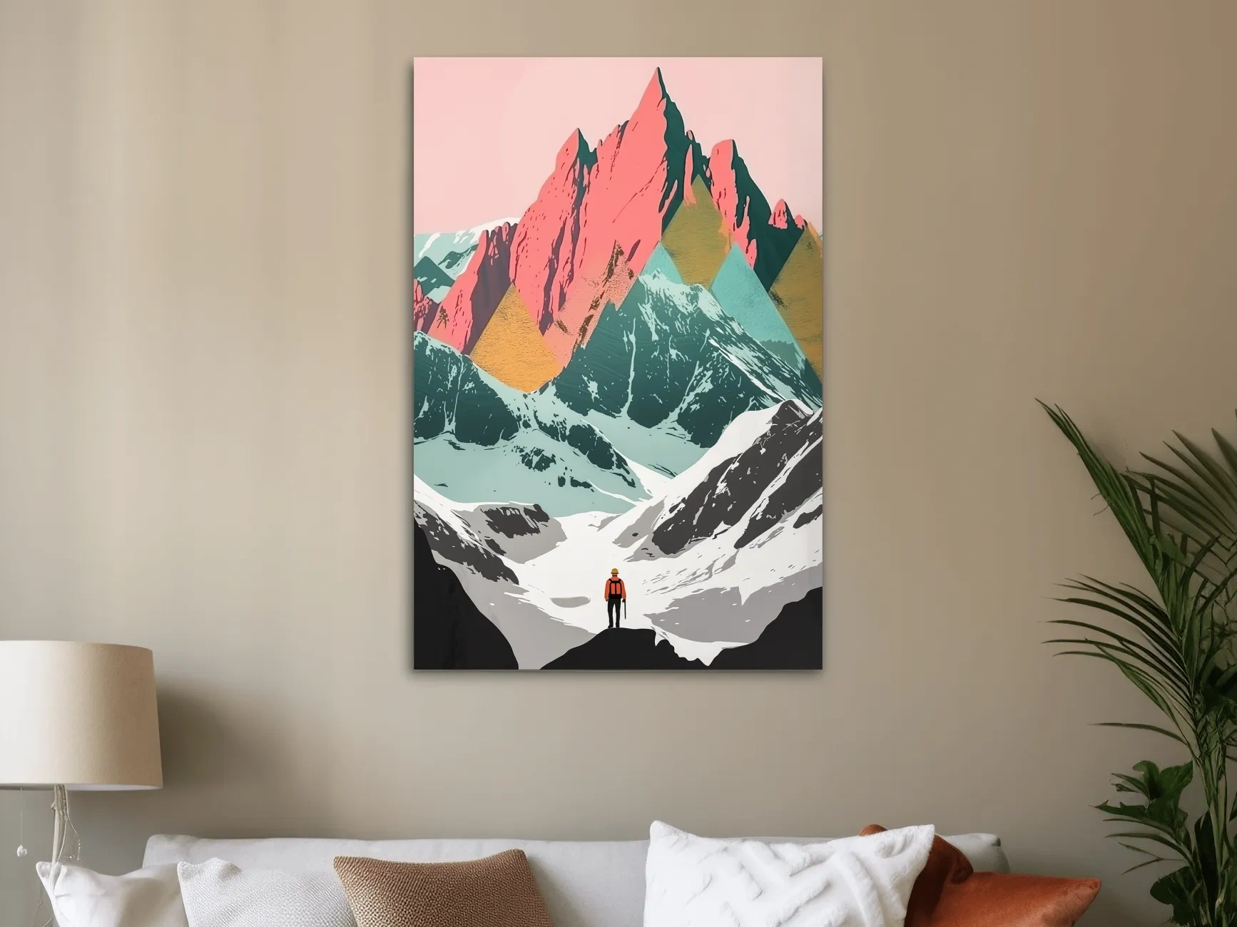 Simple flat colour 2d mountain art, colourful mountain ranges