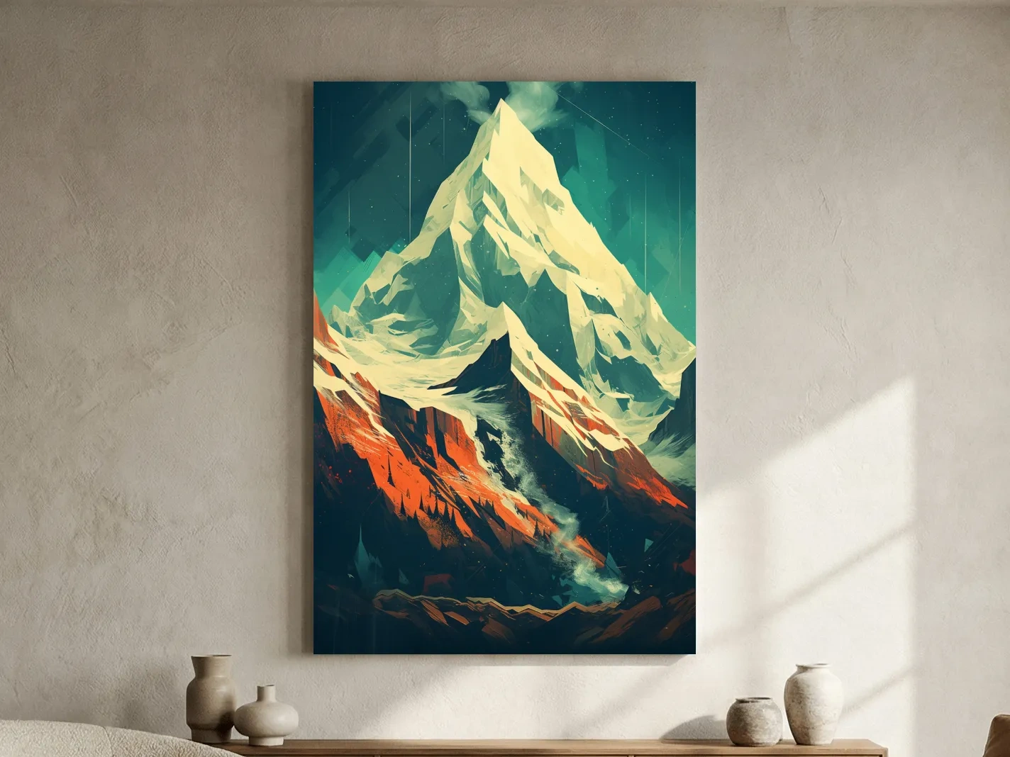 Retro Geometric Glacier Mountain Peak Artwork - Alpine Landscape Wall Art
