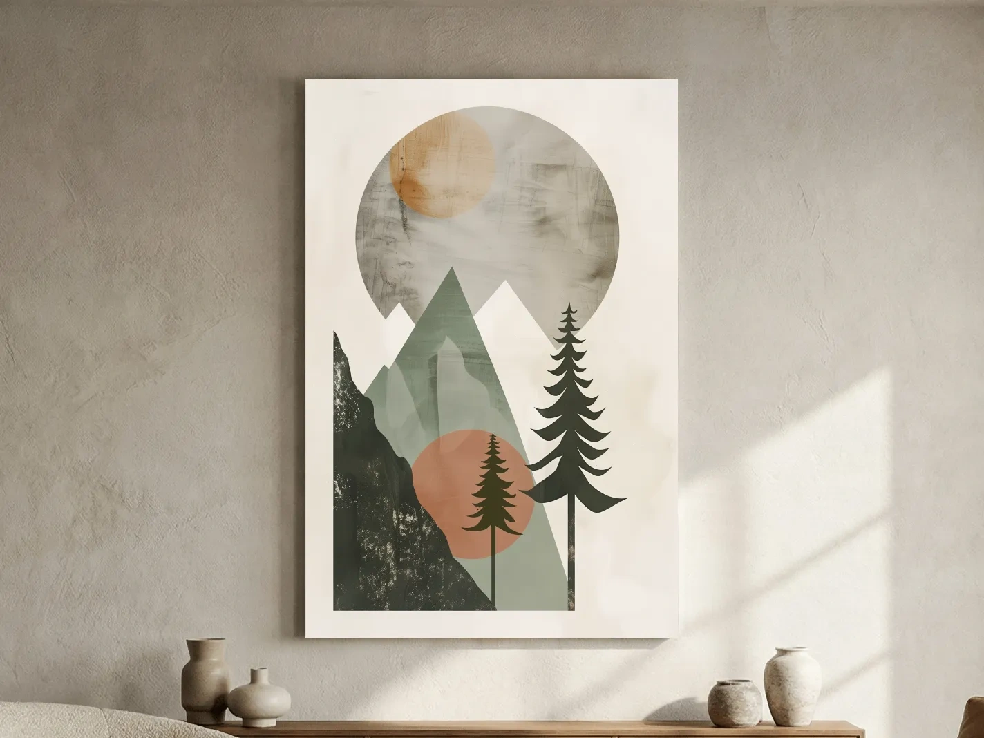 Minimalist Scandinavian Mountain Pines Landscape - Modern Boho Wall Art