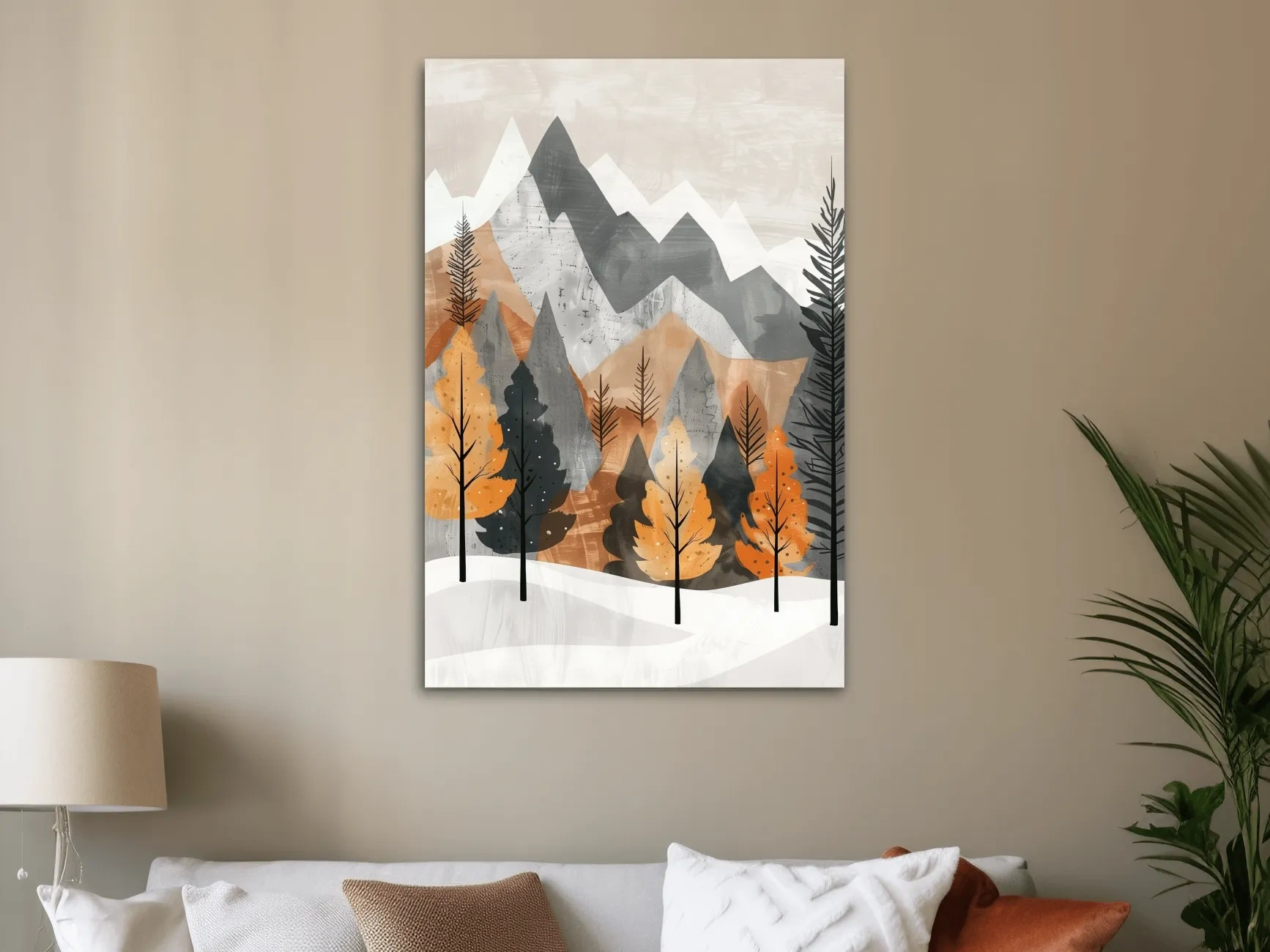 Scandinavian Autumn Mountain Forest Landscape - Minimalist Alpine Wall Art