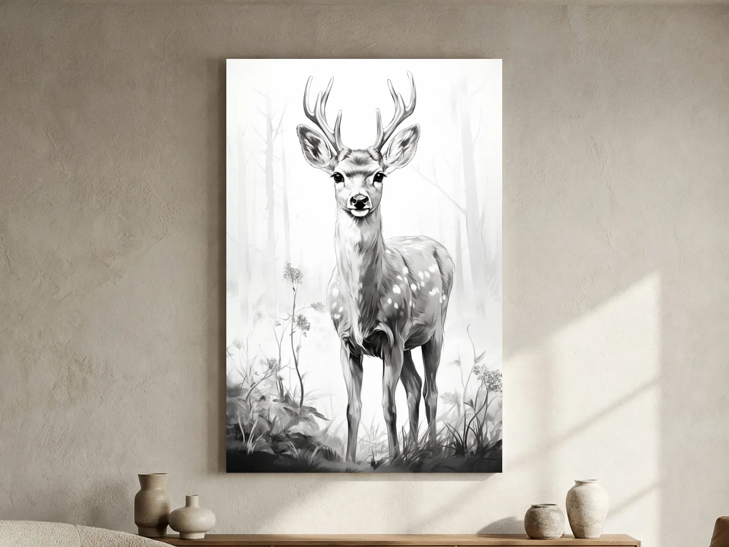 Minimalist Black And White Deer Sketch - Woodland Wildlife Wall Art
