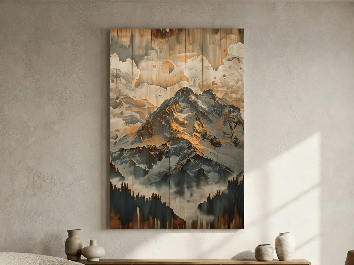 Rustic Glacier Mountain Range Artwork - Vintage Wood Grain Alpine Wall Art