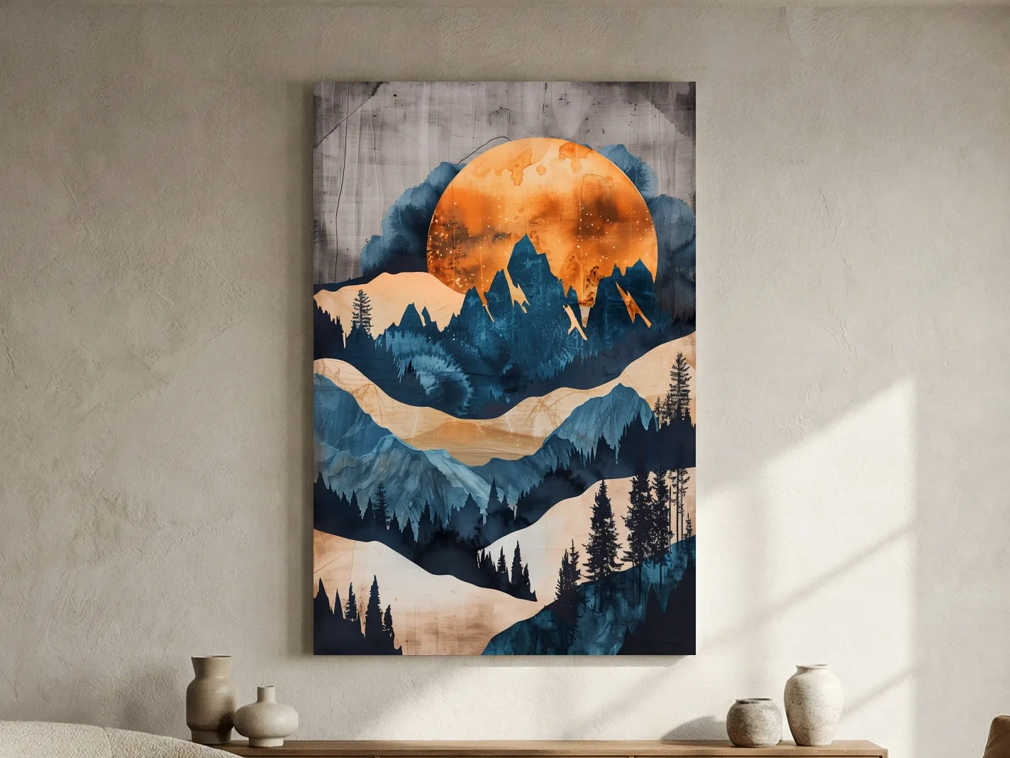Moody Abstract Mountain Sunset - Forest Watercolor Wall Art