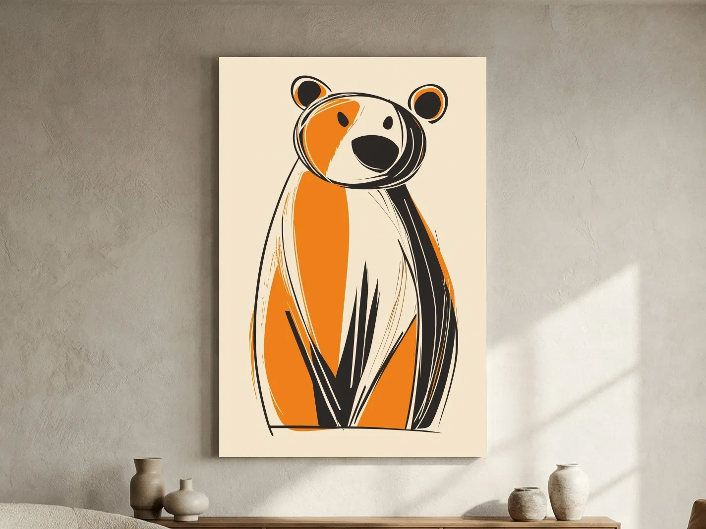 Mid-Century Modern Bear Caricature - Minimalist Wildlife Wall Art