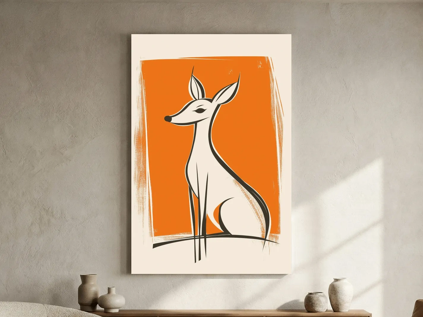 Stylized Deer Caricature Illustration - Mid Century Modern Wildlife Wall Art