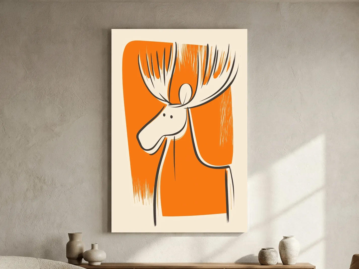 Minimalist Caricature Moose Illustration - Cartoon Wildlife Wall Art