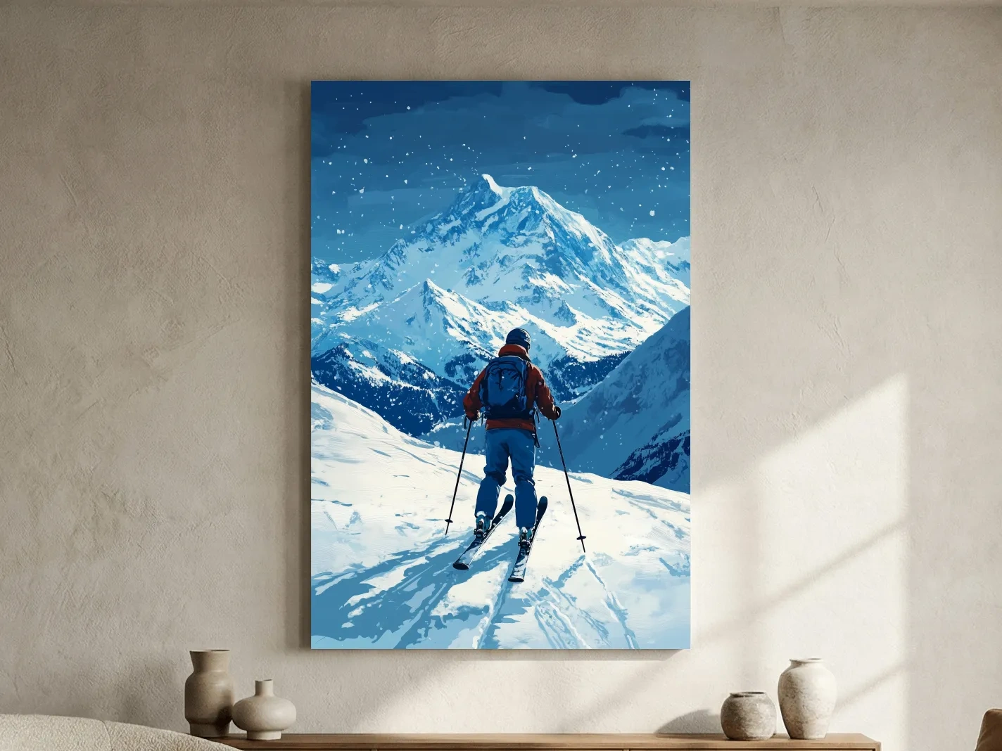 Alpine Skier In Snowy Mountain Peaks - Winter Adventure Landscape Wall Art