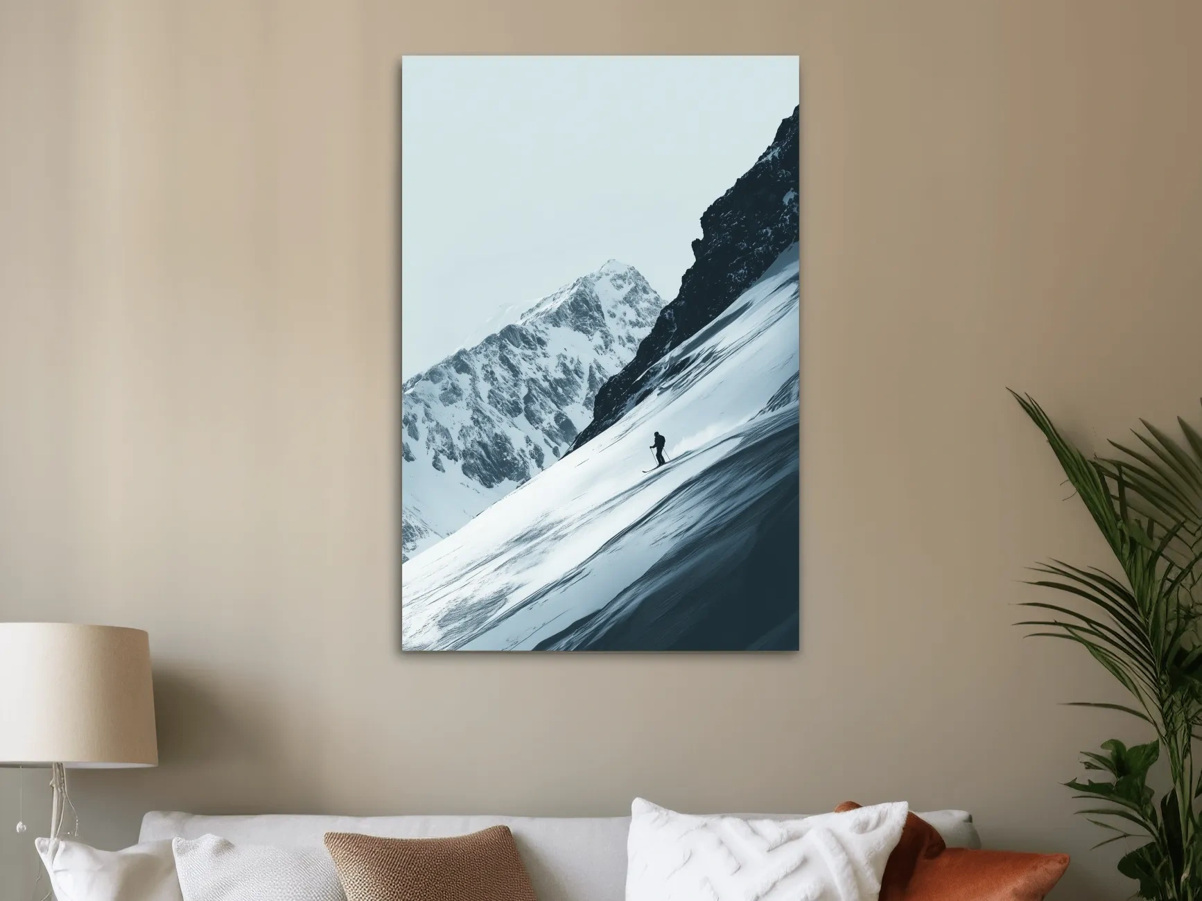 Snowy Alpine Skier Artwork - Minimalist Ski Wall Art