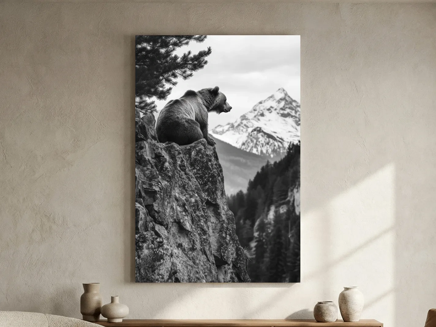 Black And White Grizzly Bear Photographic Artwork - Alpine Wildlife Wall Art
