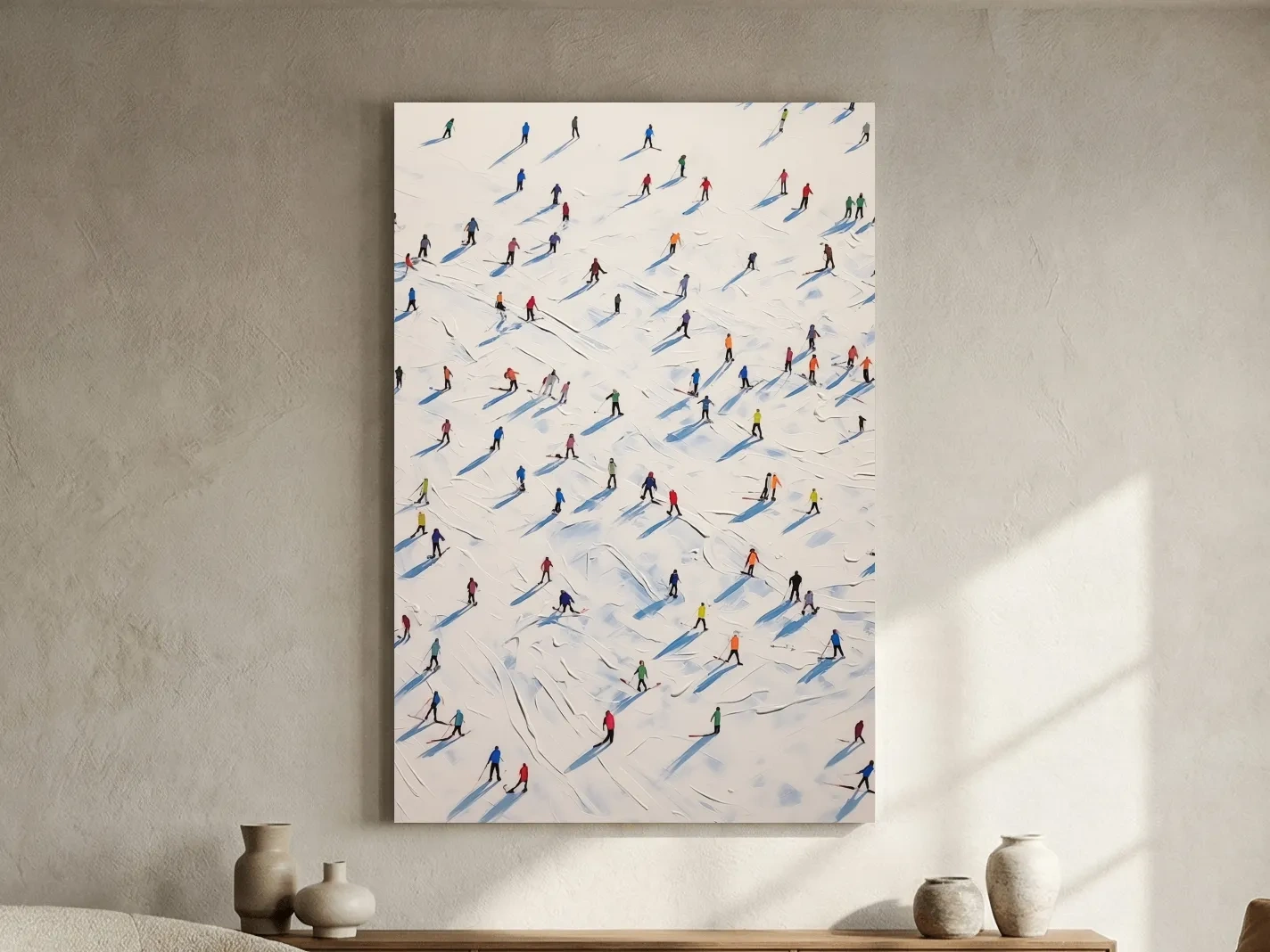 Colorful Skiers On Snowy Slopes - Modern Minimalist Winter Sports Wall Art