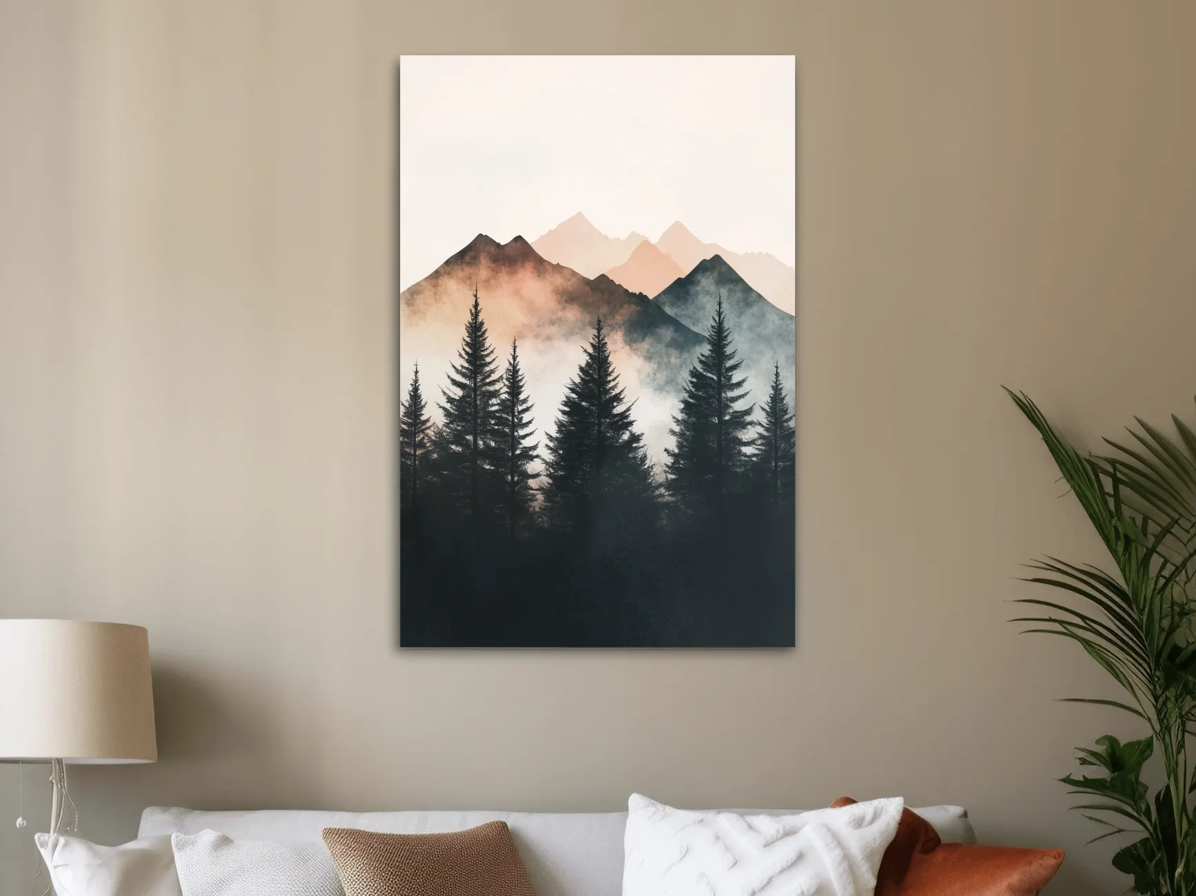 Misty Watercolor Mountain Pine Forest - Serene Nordic Wall Art
