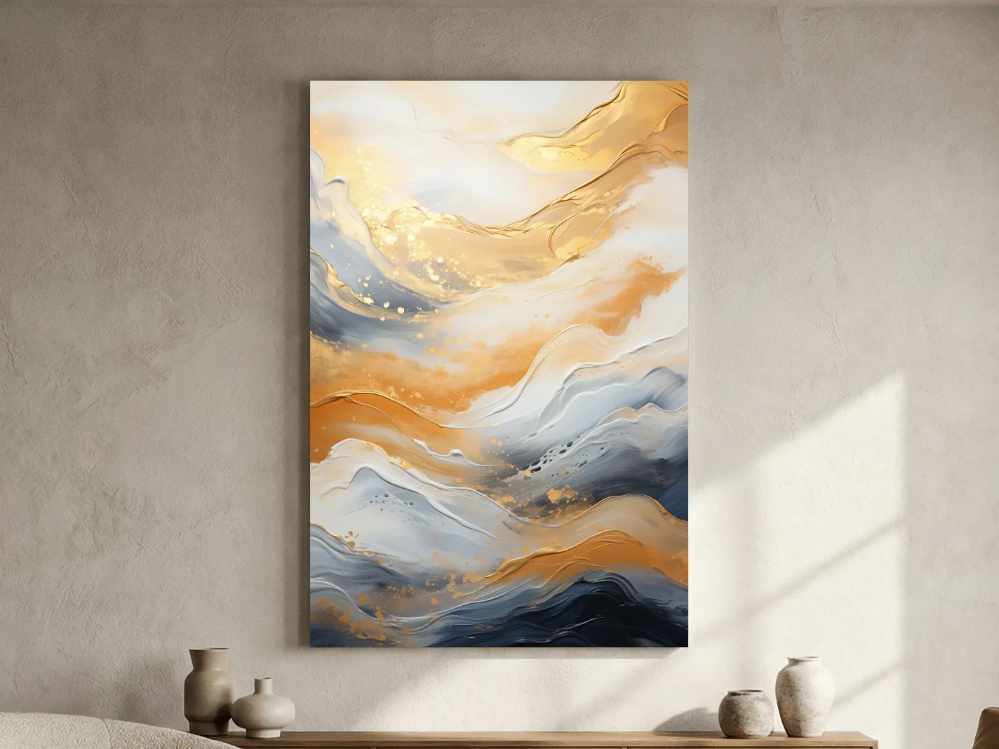 Gold White Marble Swirl Abstract - Modern Alcohol Ink Wall Art