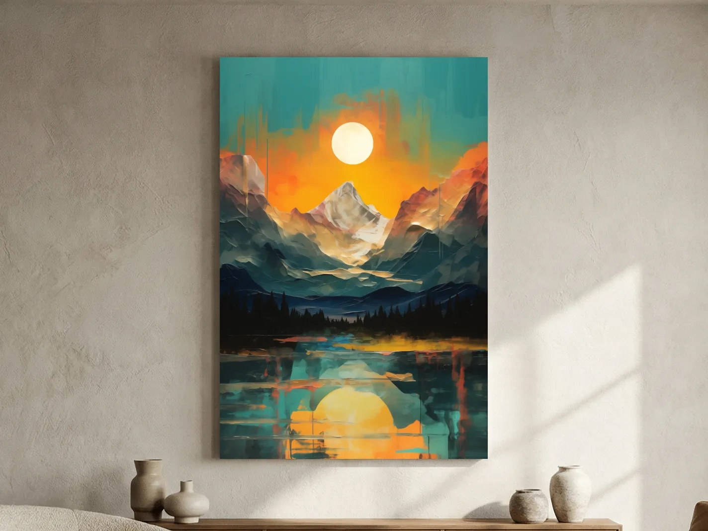Vibrant Abstract Mountain Lake Sunset - Colorful Landscape Wall Art