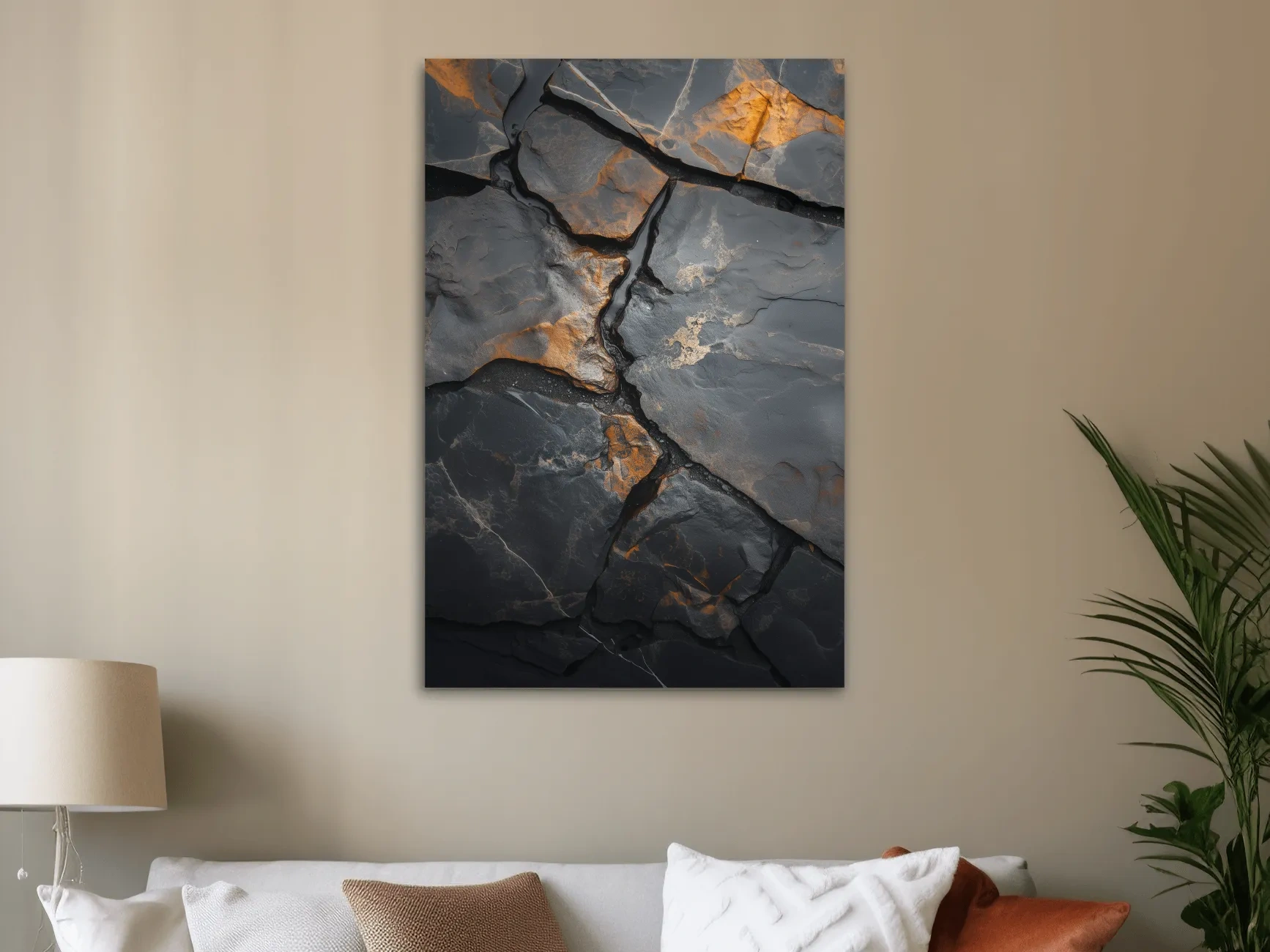 Charcoal Slate Stone Texture Organic Artwork - Modern Abstract Geology Wall Art