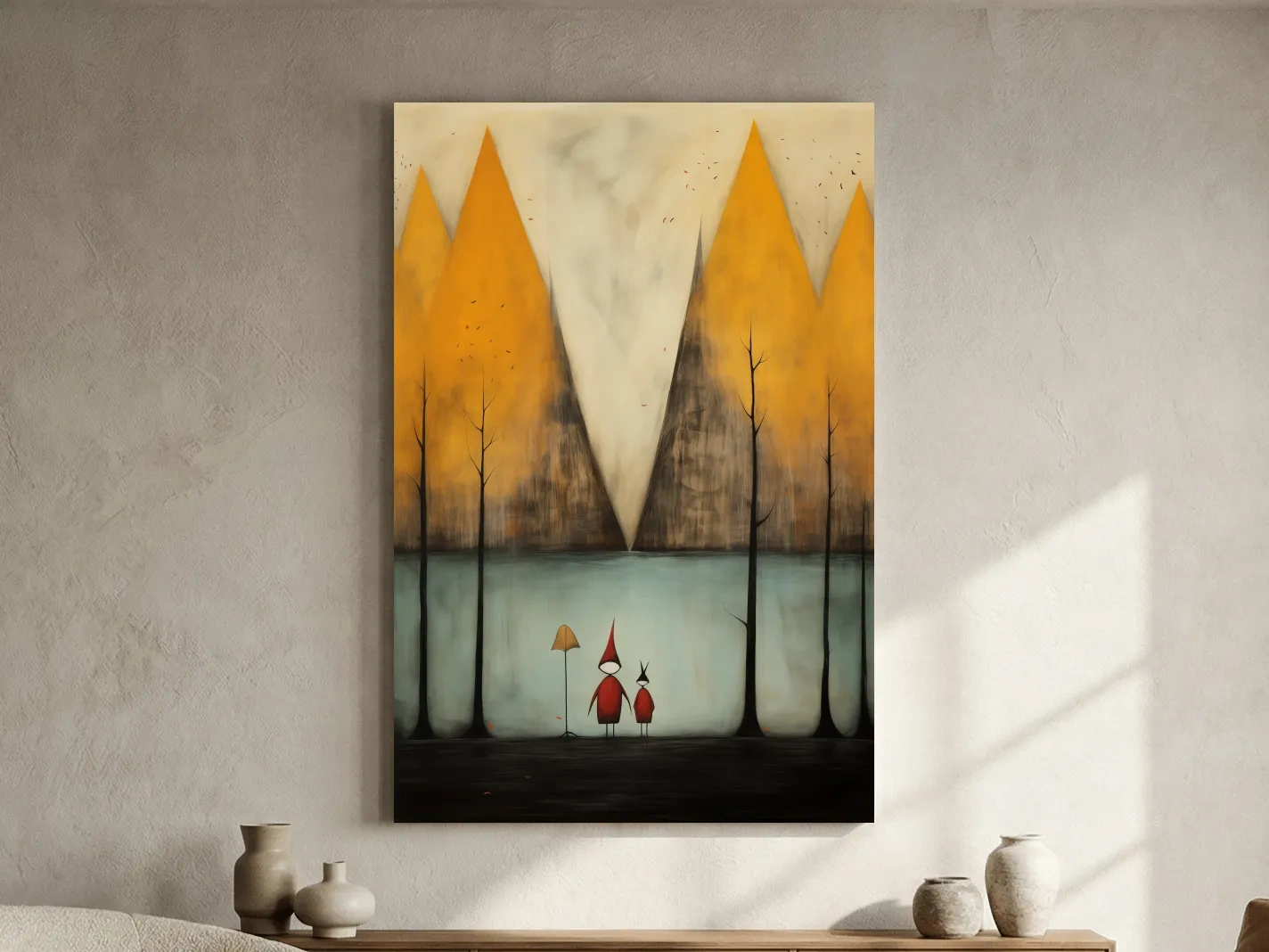 Whimsical Mountain Lake Scene Painting - Storybook Landscape Wall Art