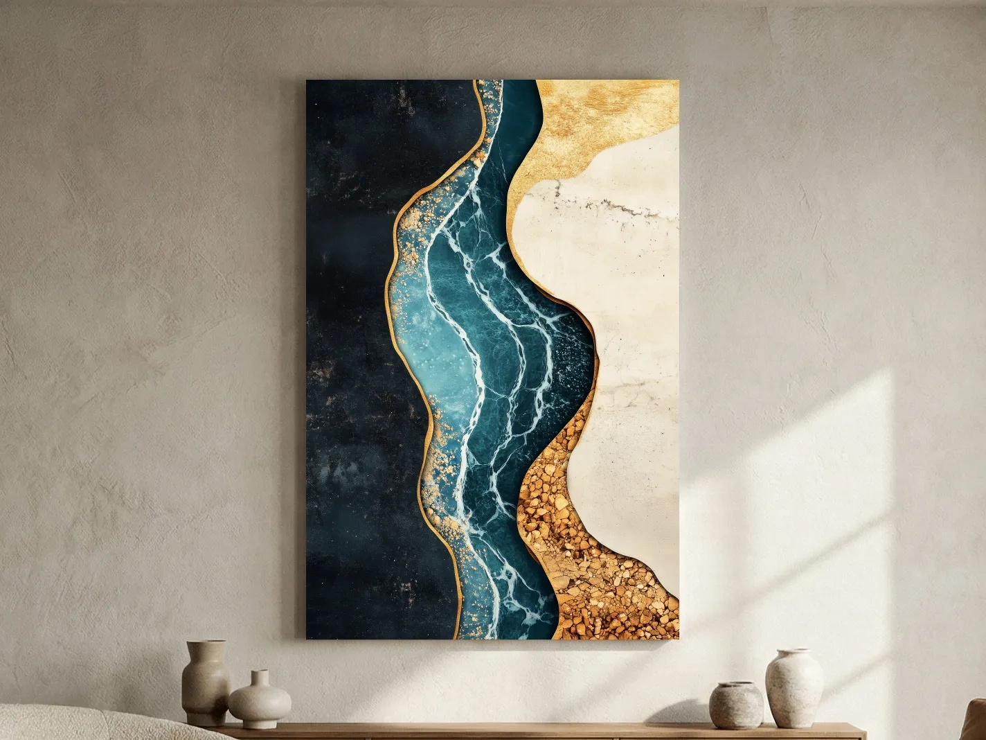 Luxurious Fluid Marble River Abstract - Gold Geode Resin Style Wall Art