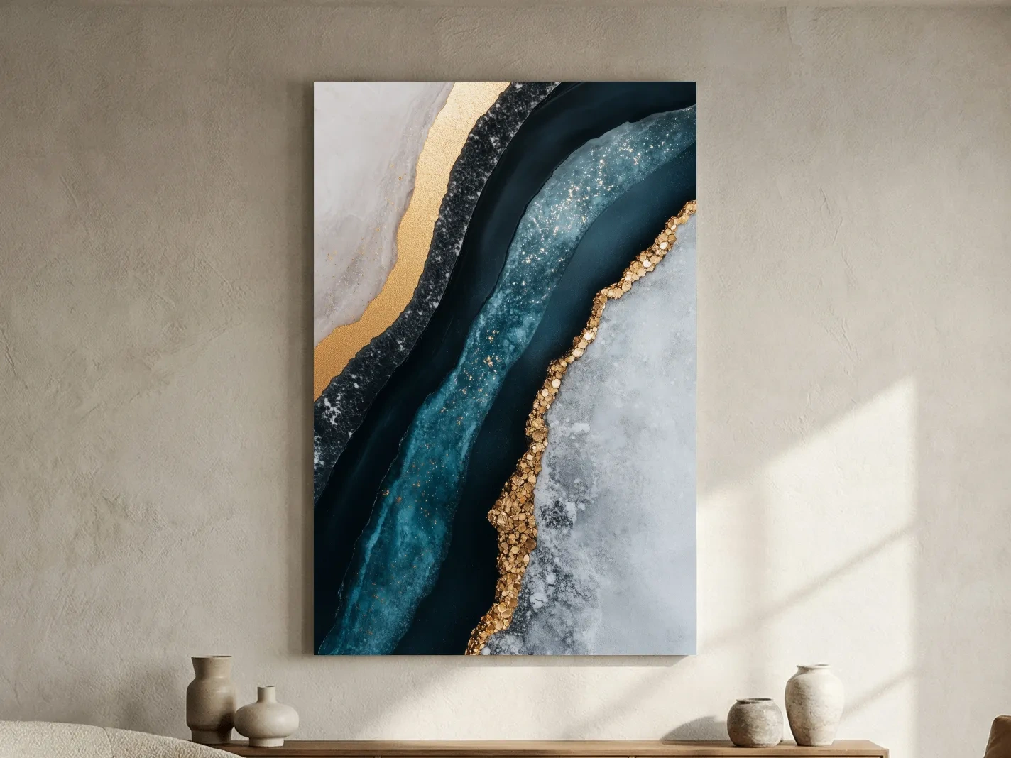 Elegant Gold Natural Geode Abstract - Modern Resin Style Wall Art