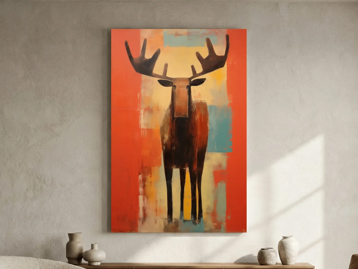 Expressionist Abstract Moose Portrait Painting - Vibrant Rustic Wildlife Wall Art
