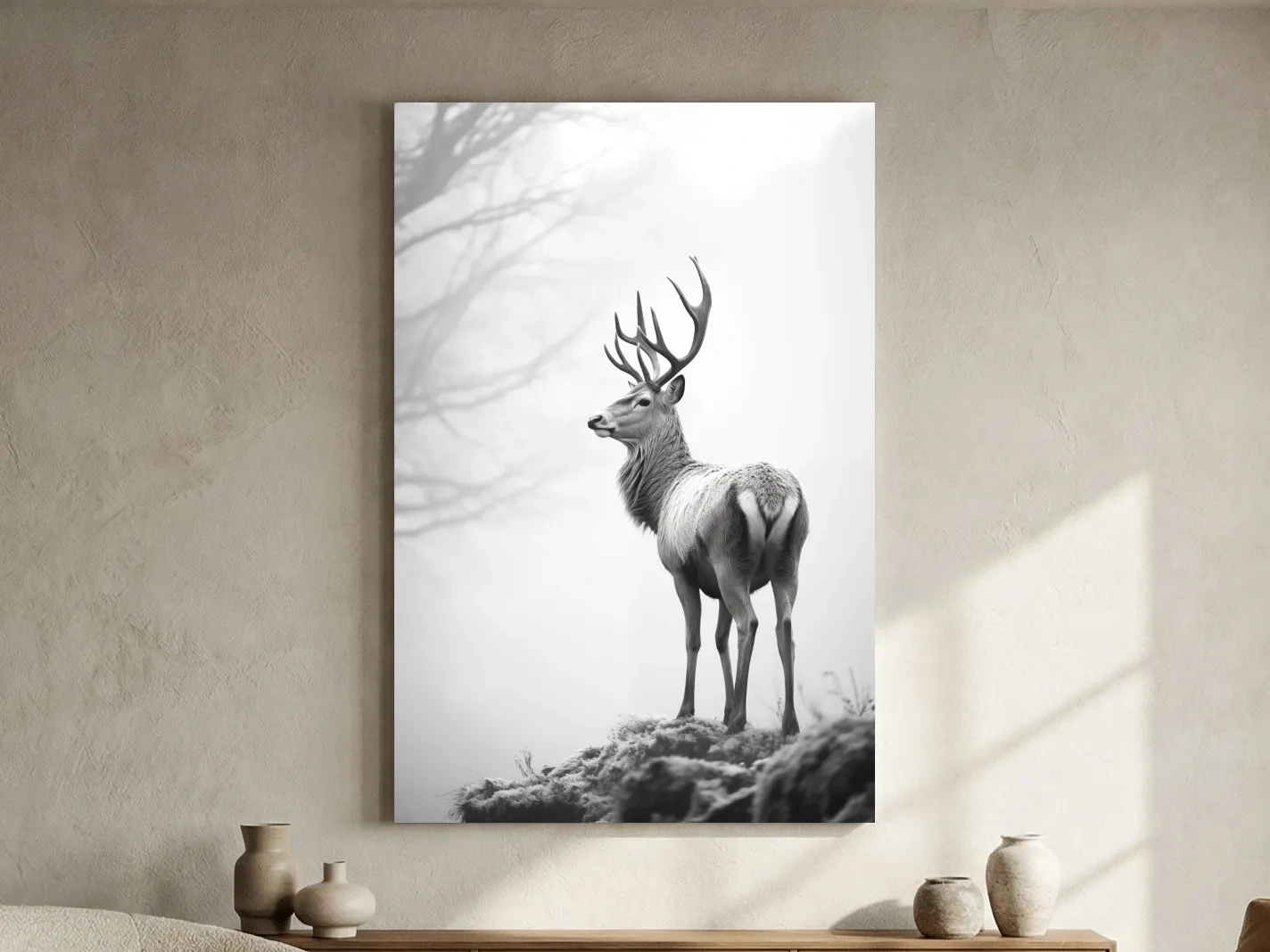Black And White Stag Portrait - Minimalist Wildlife Photography Wall Art