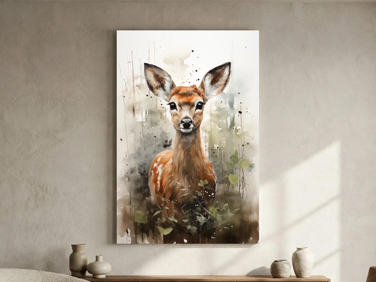 Whimsical Baby Deer Watercolor Portrait - Woodland Nursery Wall Art